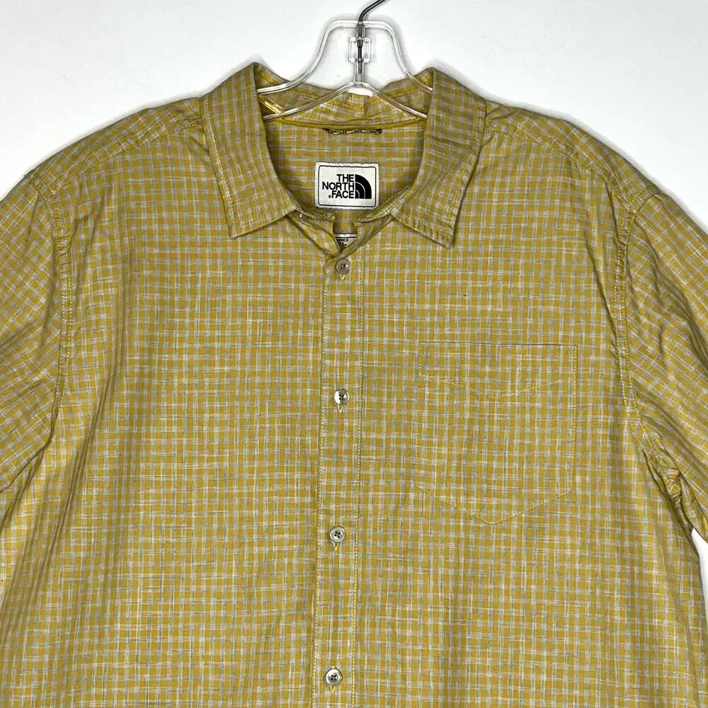 The North Face Short Sleeve Checkered Button Shirt Yellow Mens Large